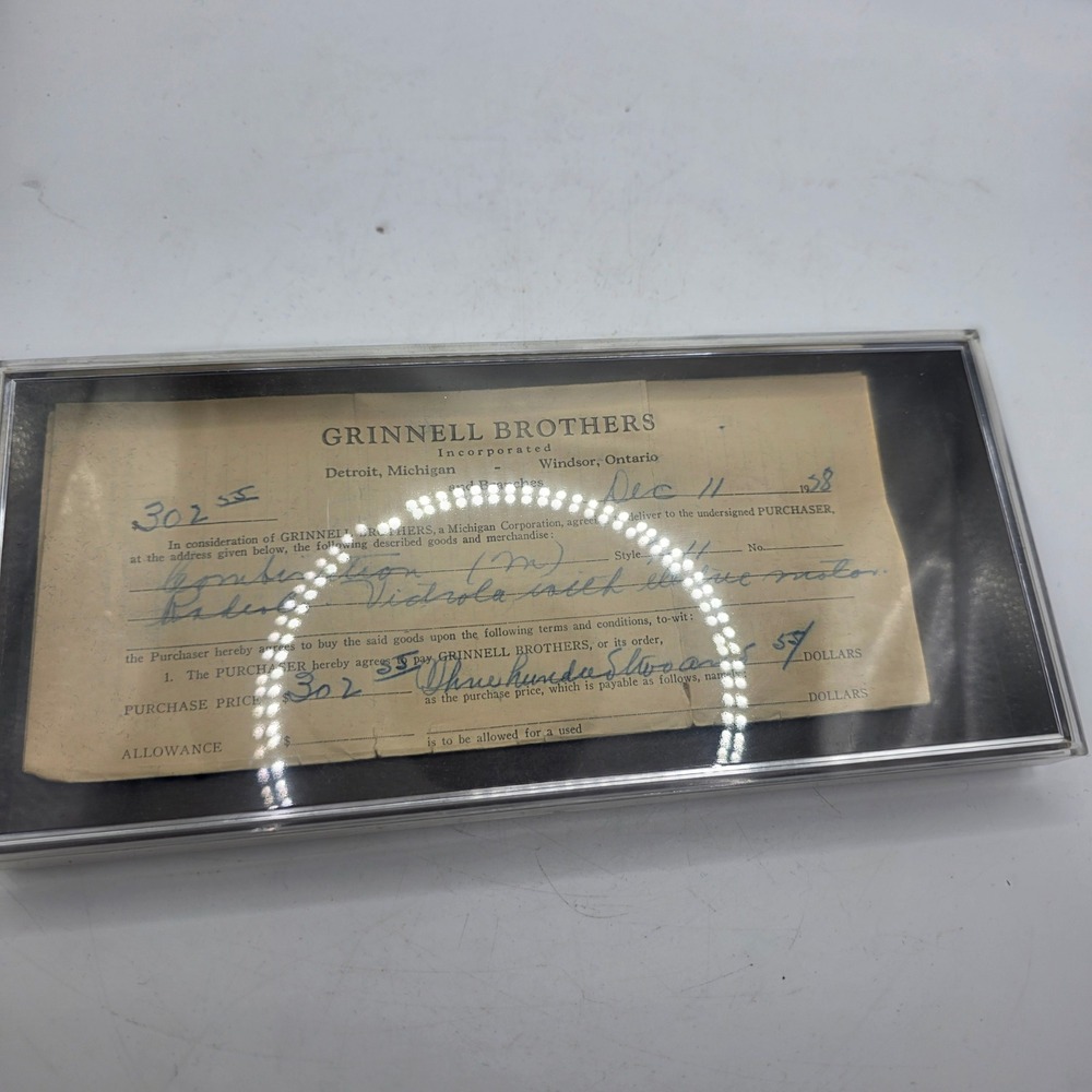 1958 Grinnell Brothers Detroit Michigan Music Store Sales Contract Piano Violin